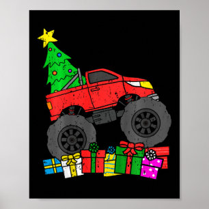 Póster Niños Monstruo Camión Niño Árbol de Navidad Niño