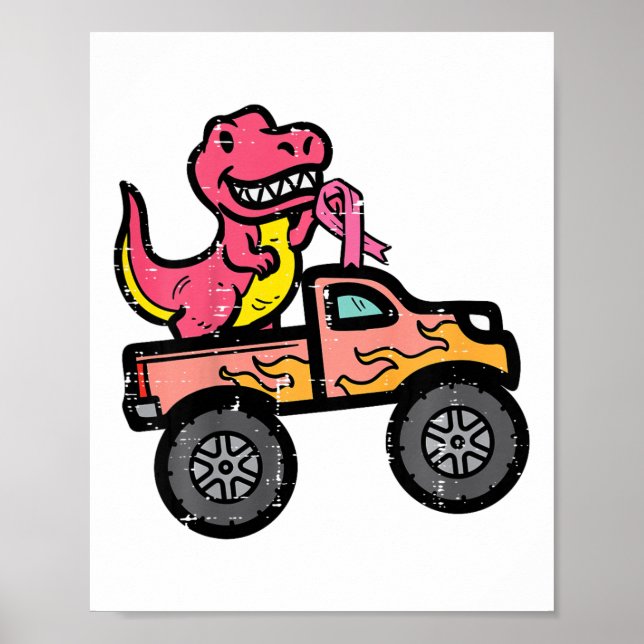 Póster Niños Monstruo de Dino Rosado Camión Cáncer de Mam (Frente)