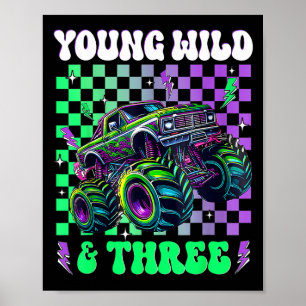 Póster Niños Monstruo de niño de tercer cumpleaños Camión