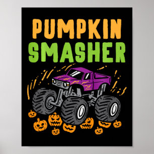 Póster Niños Monstruo Halloween Camión Calabaza Masajista