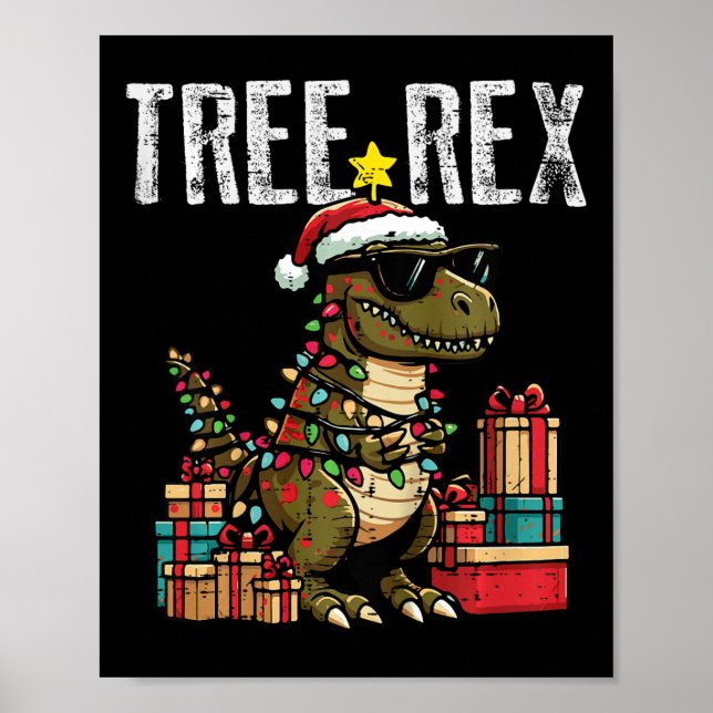 Póster Niños Navidades de Dinosaur Tree Rex Xmas Trex Niñ (Frente)