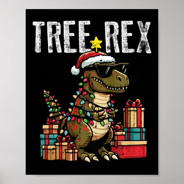 Póster Niños Navidades de Dinosaur Tree Rex Xmas Trex Niñ (Frente)
