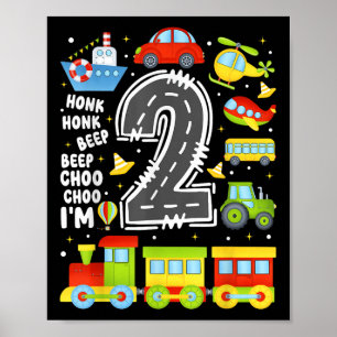 Póster Niños Niñas de 2 Años Cumpleaños Transporte