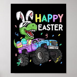 Póster Niños Niños Niños Feliz Pascua T-rex Bunny Monster