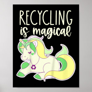 Póster Niños niños pequeños reciclan Chicas de unicornio 