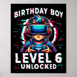 Póster Niños Nivel 6 Desbloqueado 6 Años Jugador de Cumpl