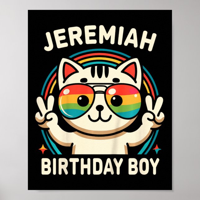 Póster Niños Nombre Jeremiah Cumpleaños Niño Gato (Frente)