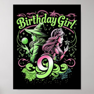 Póster Niños Novena Bruja De Cumpleaños Rosa Y Verde De 9