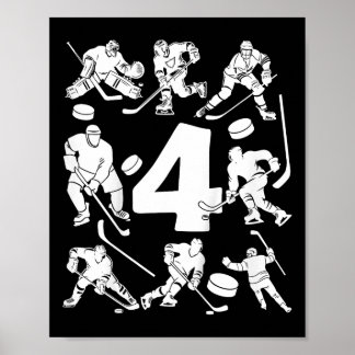 Póster Niños Número 4 Años Hockey sobre Hielo Cumpleaños