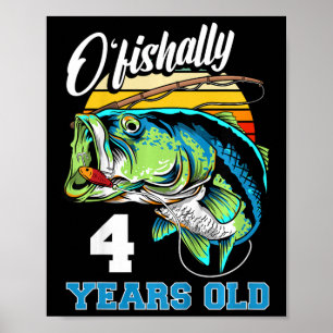 Póster Niños Ofishally 4 Años Pescador Cumpleaños 4º 