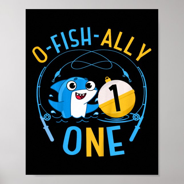 Póster Niños Ofishally Uno Cumpleaños 1st Tema de Pesca O (Frente)