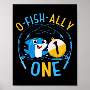 Póster Niños Ofishally Uno Cumpleaños 1st Tema de Pesca O
