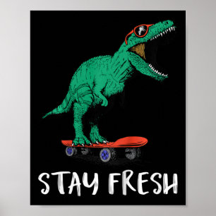 Póster Niños Patinando T-rex Patinador Dinosaurio Chicos