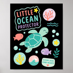 Póster Niños pequeño protector del océano tortuga marina 
