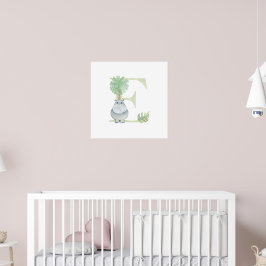 Póster Niños pequeños animales HIPPO Monograma E Nursera