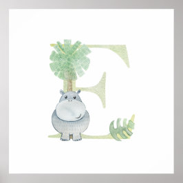 Póster Niños pequeños animales HIPPO Monograma E Nursera