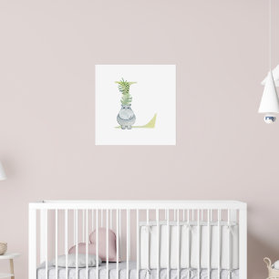 Póster Niños pequeños animales HIPPO Monograma L Nursera