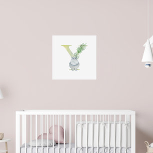 Póster Niños pequeños animales HIPPO Monograma Y Nursera
