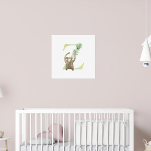 Póster Niños pequeños animales MONKEY Monograma Z Nursera
