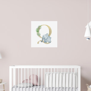 Póster Niños pequeños con ELEFANTE Animal Monograma Q Nur