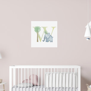 Póster Niños pequeños con ELEFANTE Animal Monograma W Nur