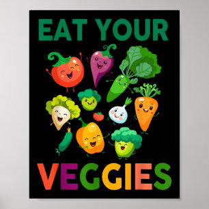 Póster Niños pequeños de camiseta vegan que comen sus ver