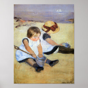 Póster Niños pequeños jugando en la playa (Mary Cassatt)