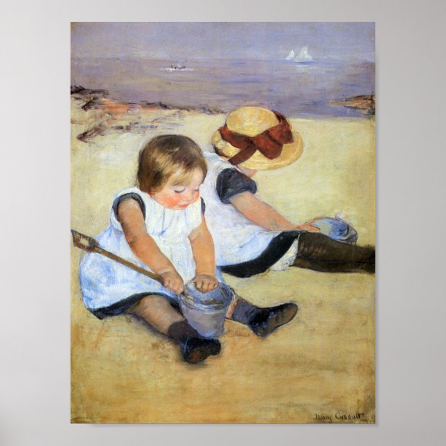 Póster Niños pequeños jugando en la playa (Mary Cassatt) (Frente)