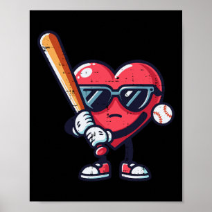 Póster Niños pequeños niños de béisbol de corazón día de