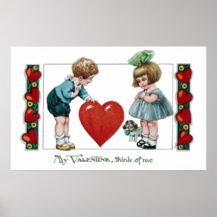 Póster Niños, perro y tarjeta del día de San Valentín
