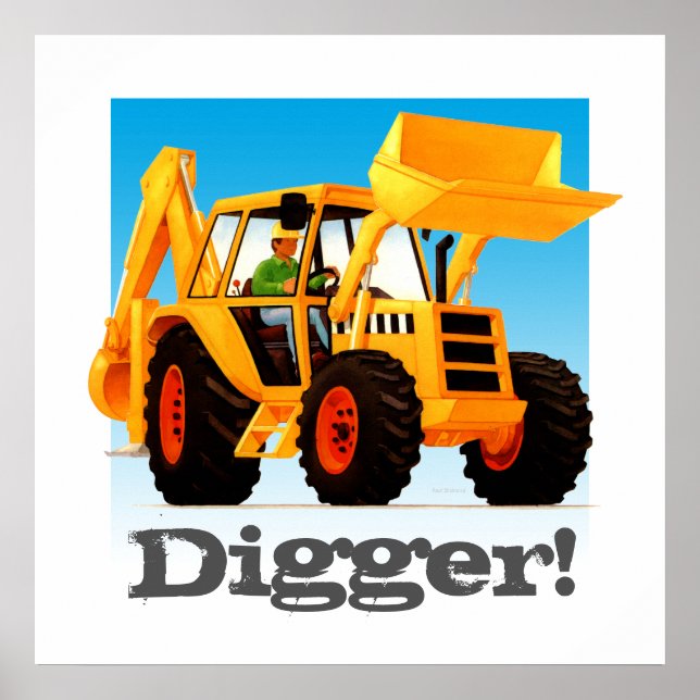 Póster Niños personalizados Construcción Camión Amarillo  (Frente)