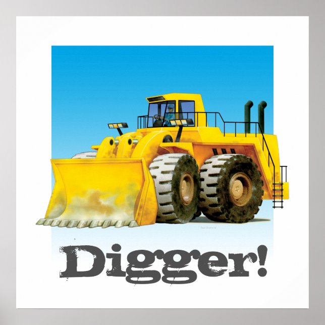 Póster Niños personalizados Construcción Camión Gigante A (Frente)