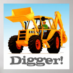 Póster Niños personalizados Digger Amarillo