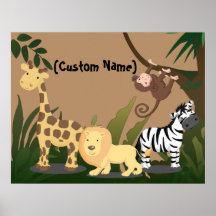 Niños personalizados nombre bebé JungleZoo Poster 