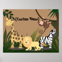 Póster Niños personalizados nombre bebé JungleZoo Poster 
