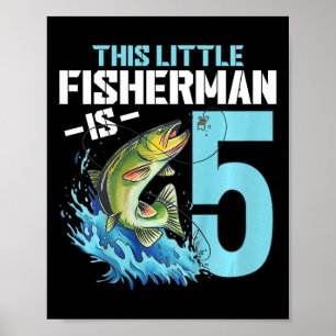 Póster Niños pescando Camisa de Cumpleaños Niño de 5 años