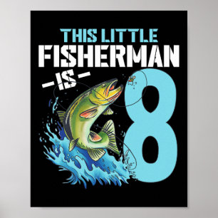 Póster Niños pescando Camisa de Cumpleaños Niño de 8 años