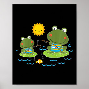 Póster Niños pescando ranas pescador lindo 