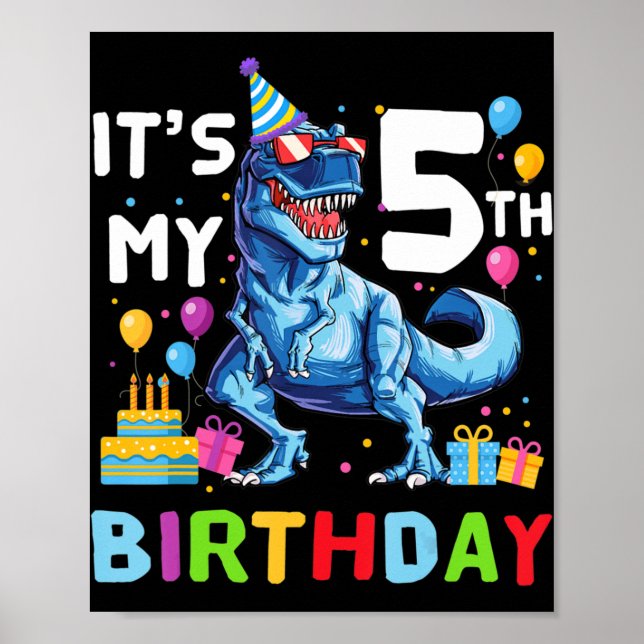Póster Niños Rawr Tengo 5 años de fiesta de cumpleaños T  (Frente)