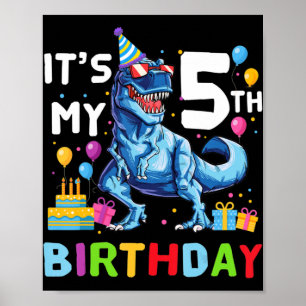 Póster Niños Rawr Tengo 5 años y soy Fiesta de Dinosaurio