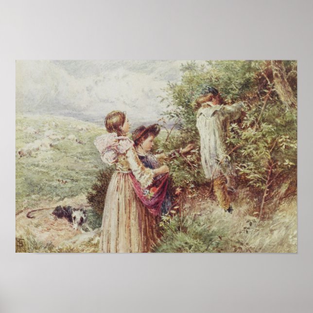 Póster Niños recogiendo bayas negras, siglo XIX (Frente)