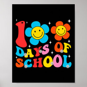 Póster Niños Retro Groovy 100 días Felices 100 días del S