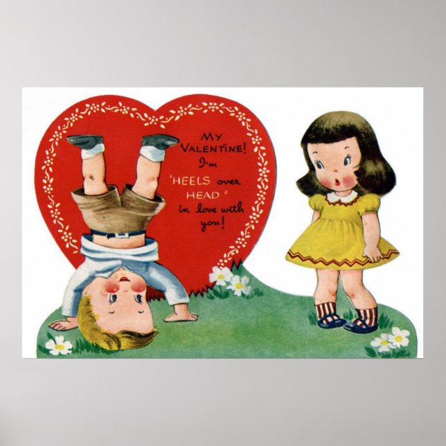 Póster Niños retro vintage poster de San Valentín (Frente)