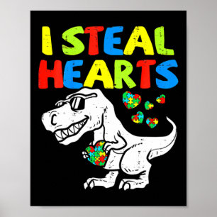 Póster Niños Roban Corazones Trex Dinosaur Por