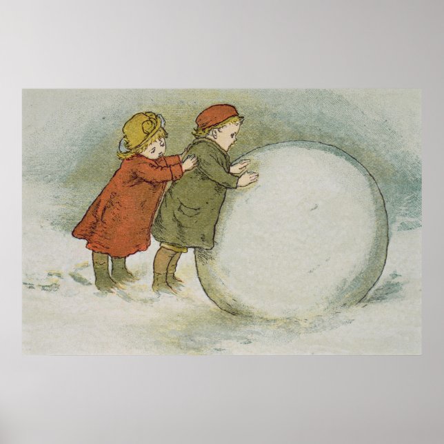Póster Niños rodando bolas de nieve (Frente)