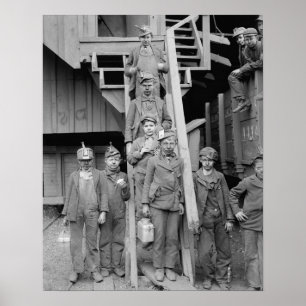 Póster Niños rompedores de carbón, 1900. Foto antigua