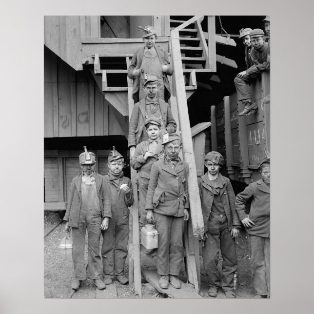 Póster Niños rompedores de carbón, 1900. Foto antigua (Frente)