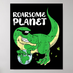 Póster Niños rugiendo en el planeta Tierra Día Dinosa Amb