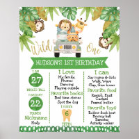 Niños Safari Animales Primer Poster de Nacimiento