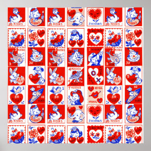 Póster Niños Saludo de San Valentín Abrazos Besos Rojo Bl